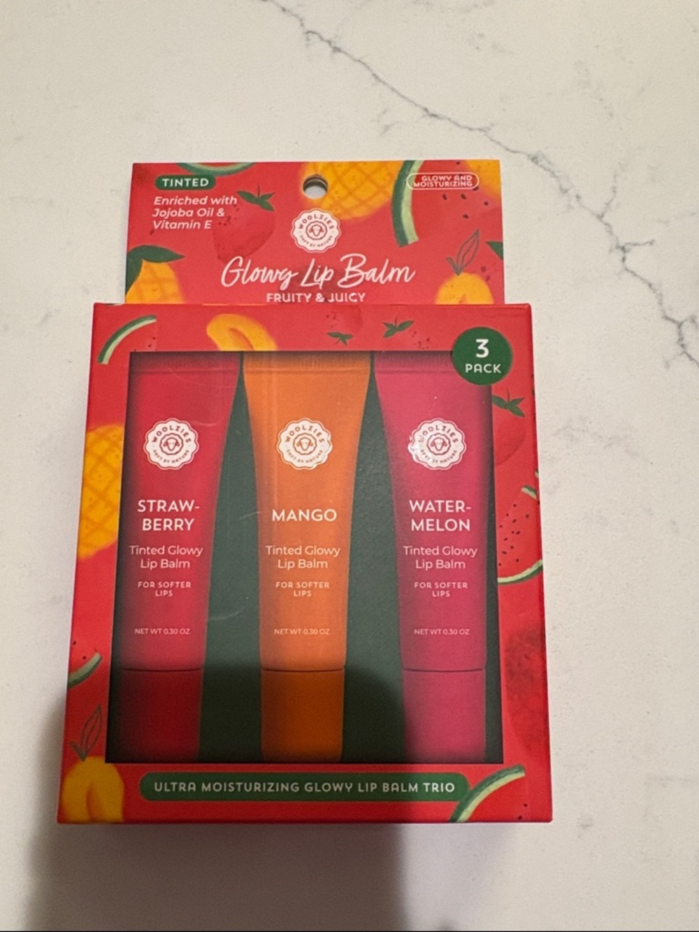 Glossy Lip Balm Trio — Strawberry, Mango & Watermelon Tinted Lip Balms